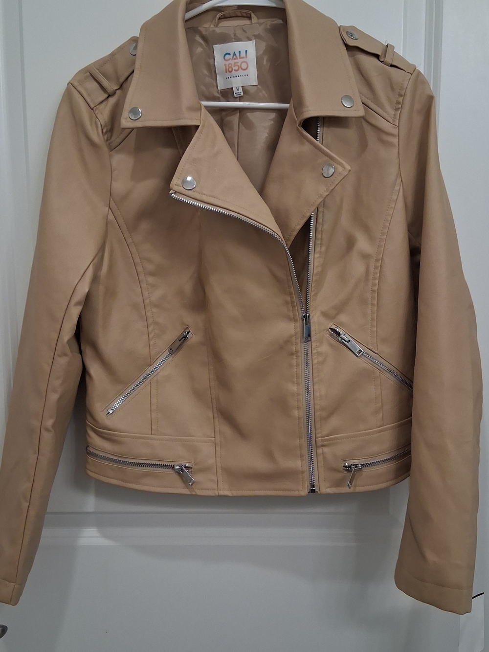 Women's Tan Faux Leather Moto Jacket - Classic Biker Styling, #festival #boho